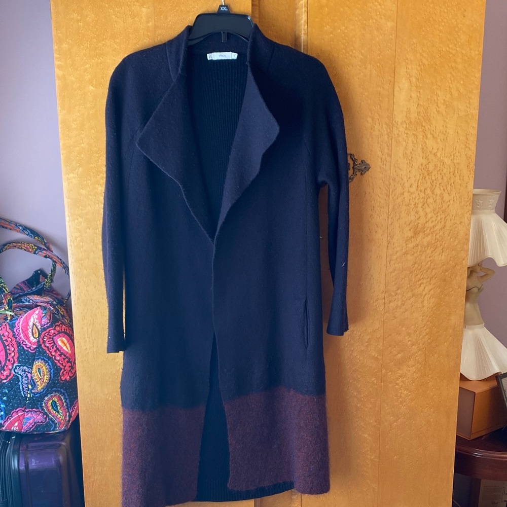 Navy and Burgundy Open Front Coat